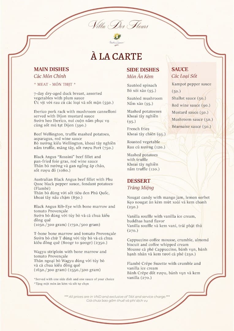 Villa Des Fleurs - Authentic French Fine Dining